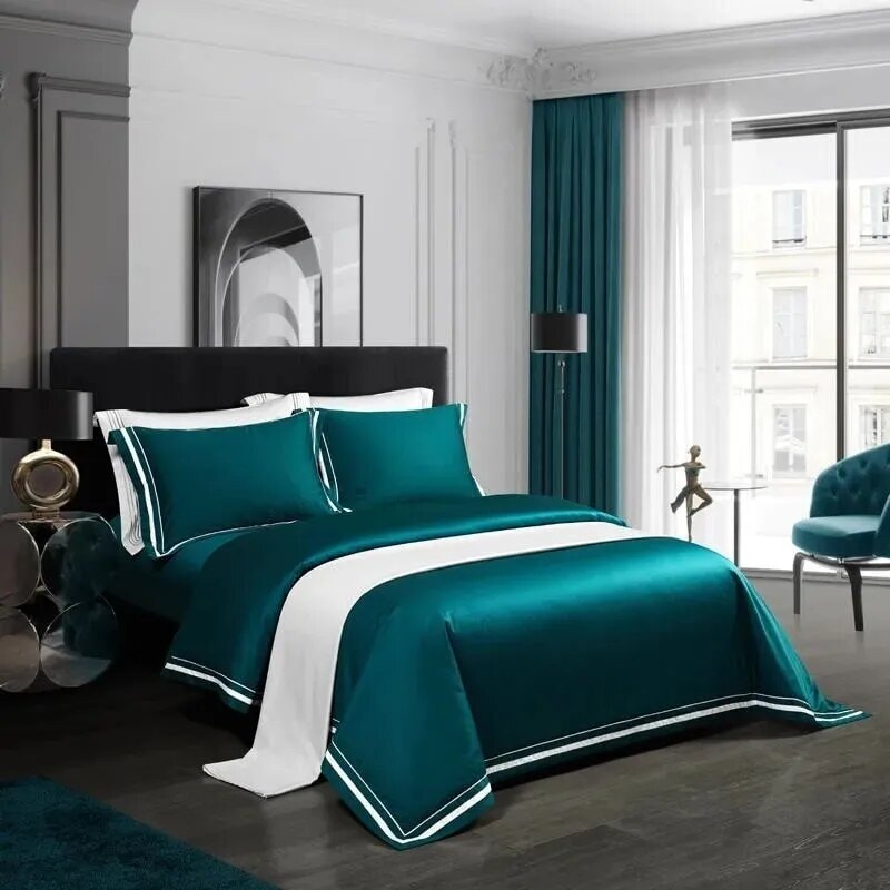 Marlene Dark Turquoise Duvet Cover Set – 1000 TC Egyptian Cotton with Elegant White Accents
