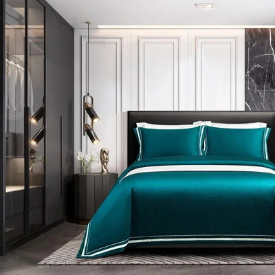 Marlene Dark Turquoise Duvet Cover Set – 1000 TC Egyptian Cotton with Elegant White Accents