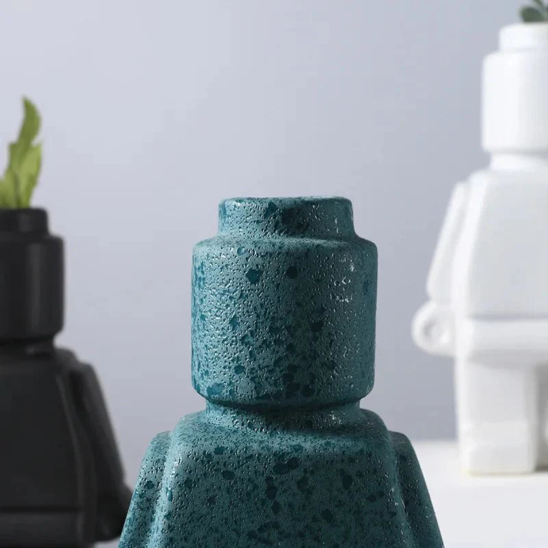 Nordic Style Minimal Ceramic Robot Vase for Modern Decor