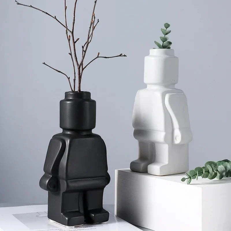 Nordic Style Minimal Ceramic Robot Vase for Modern Decor