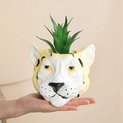 Novelty Ceramic 3D Lion's Head Vase for Modern Decor