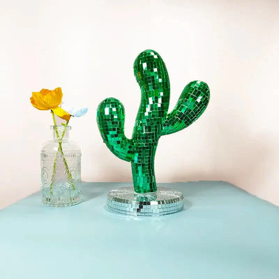 Novelty Green Disco Ball Cactus Decoration Glass 25cm