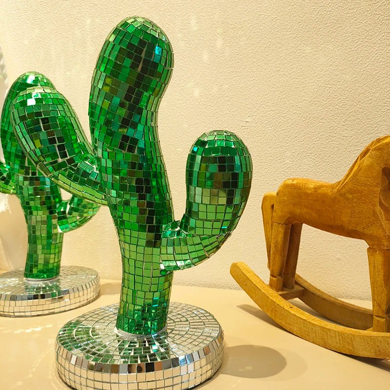 Novelty Green Disco Ball Cactus Decoration Glass 25cm