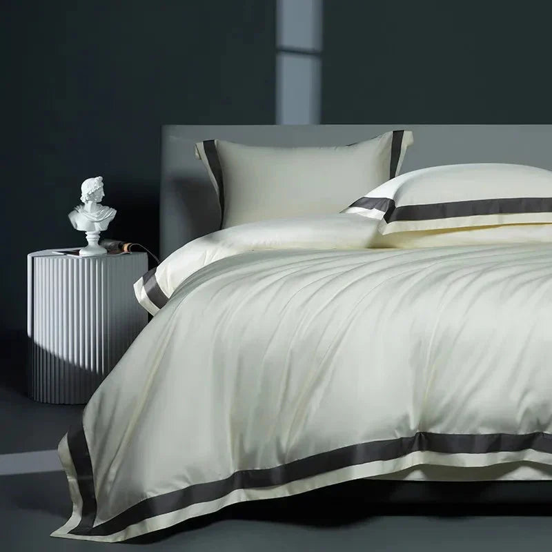 One-Line Duvet Cover Set – 1200 TC Egyptian Cotton with Elegant Border Detail