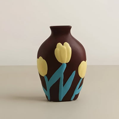 Painted Floral Ceramic Vase for Home Decor and Flowers