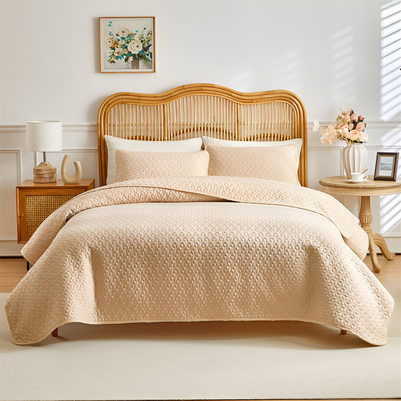 3-Piece Solid Color Quilted Bedspread Set for Cozy Elegance