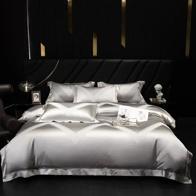 Platinum Triangle Duvet Cover Set – 1000 TC Egyptian Cotton in Sleek Silver Grey