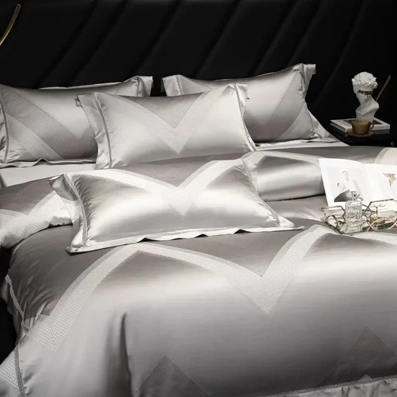 Platinum Triangle Duvet Cover Set – 1000 TC Egyptian Cotton in Sleek Silver Grey