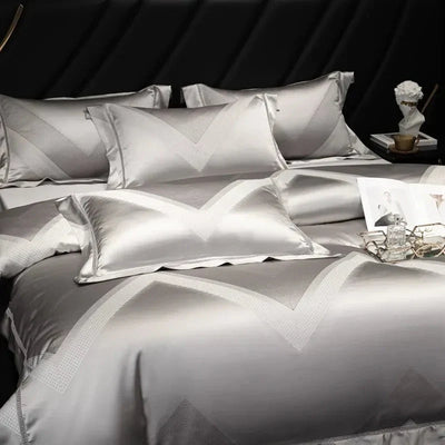 Platinum Triangle Duvet Cover Set – 1000 TC Egyptian Cotton in Sleek Silver Grey