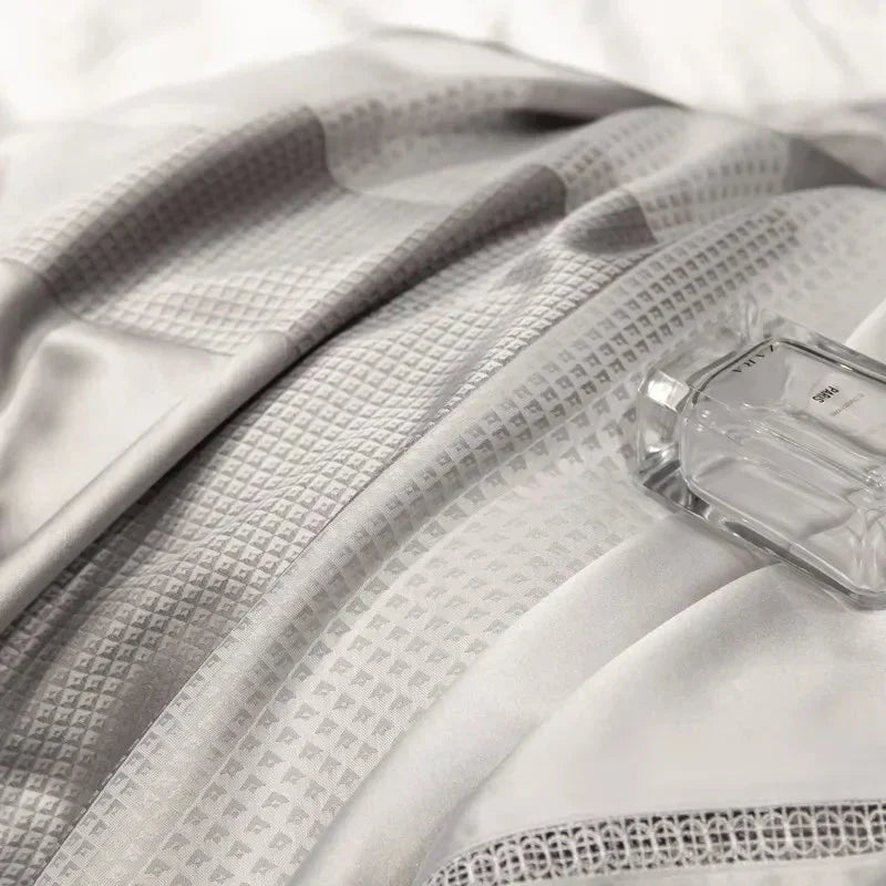 Platinum Triangle Duvet Cover Set – 1000 TC Egyptian Cotton in Sleek Silver Grey