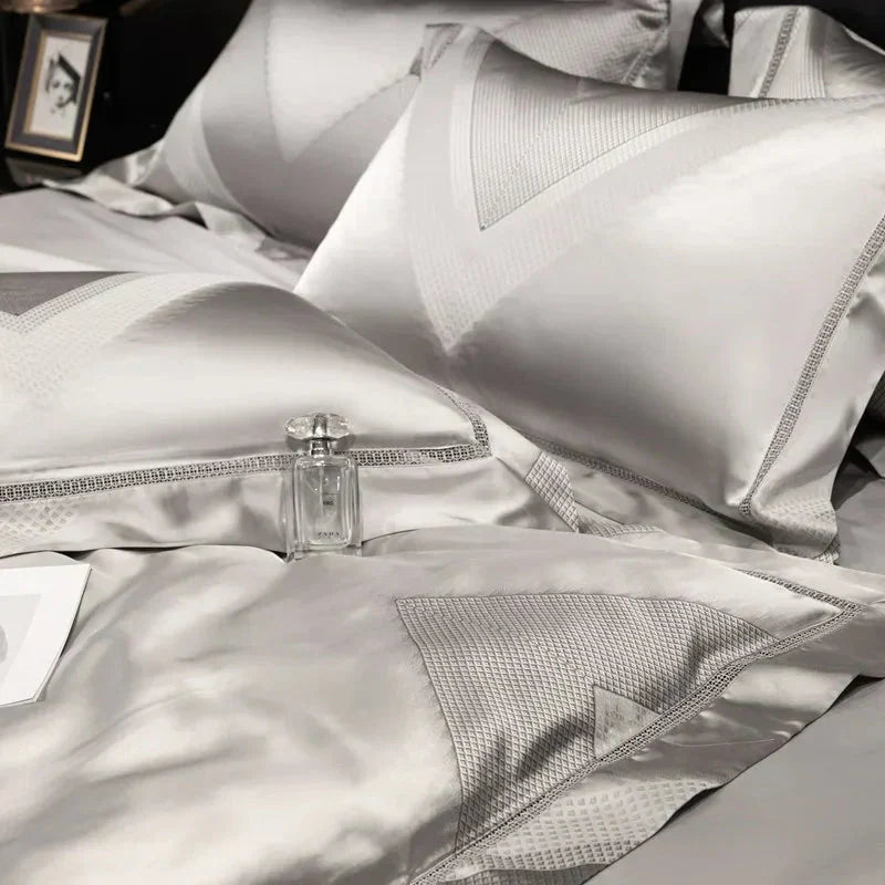 Platinum Triangle Duvet Cover Set – 1000 TC Egyptian Cotton in Sleek Silver Grey