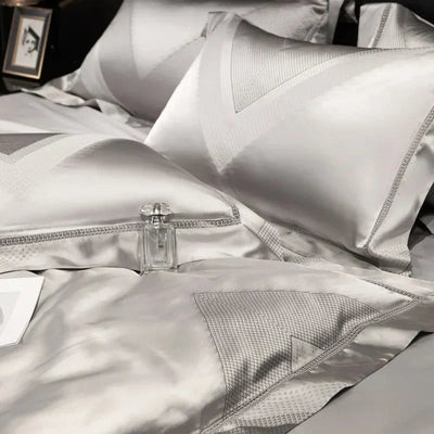 Platinum Triangle Duvet Cover Set – 1000 TC Egyptian Cotton in Sleek Silver Grey