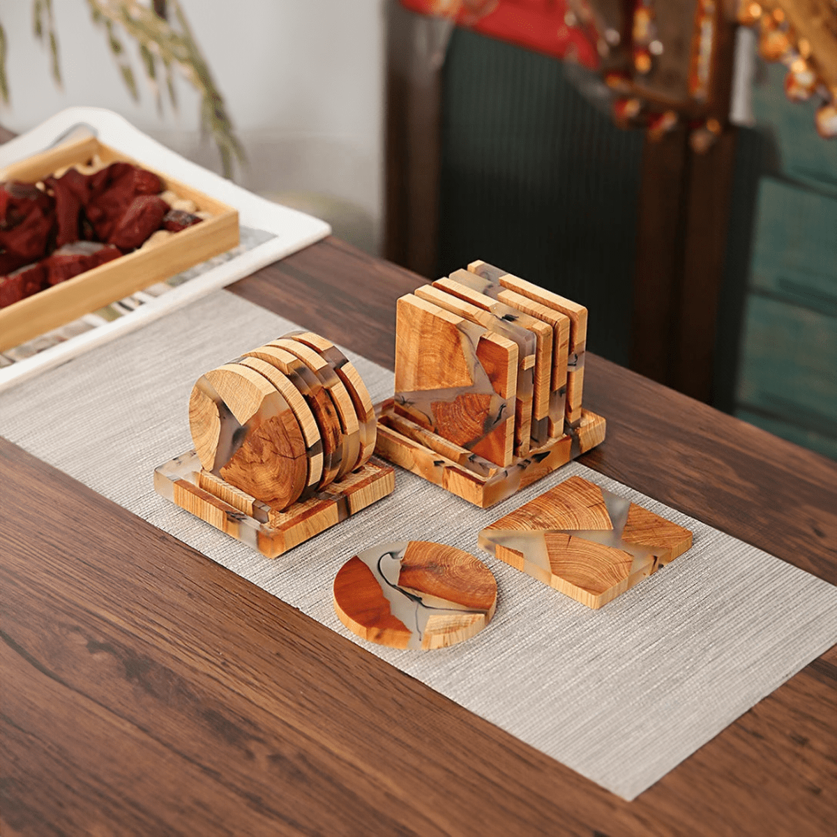 Six Piece Solid Wood Japanese Inspired Coasters Set