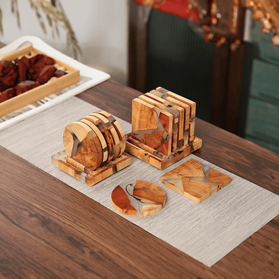 Six Piece Solid Wood Japanese Inspired Coasters Set