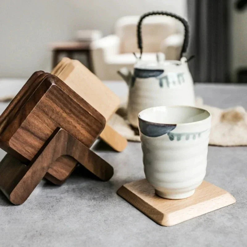 Six Piece Walnut Coaster Set - Eco-Friendly Wood Style