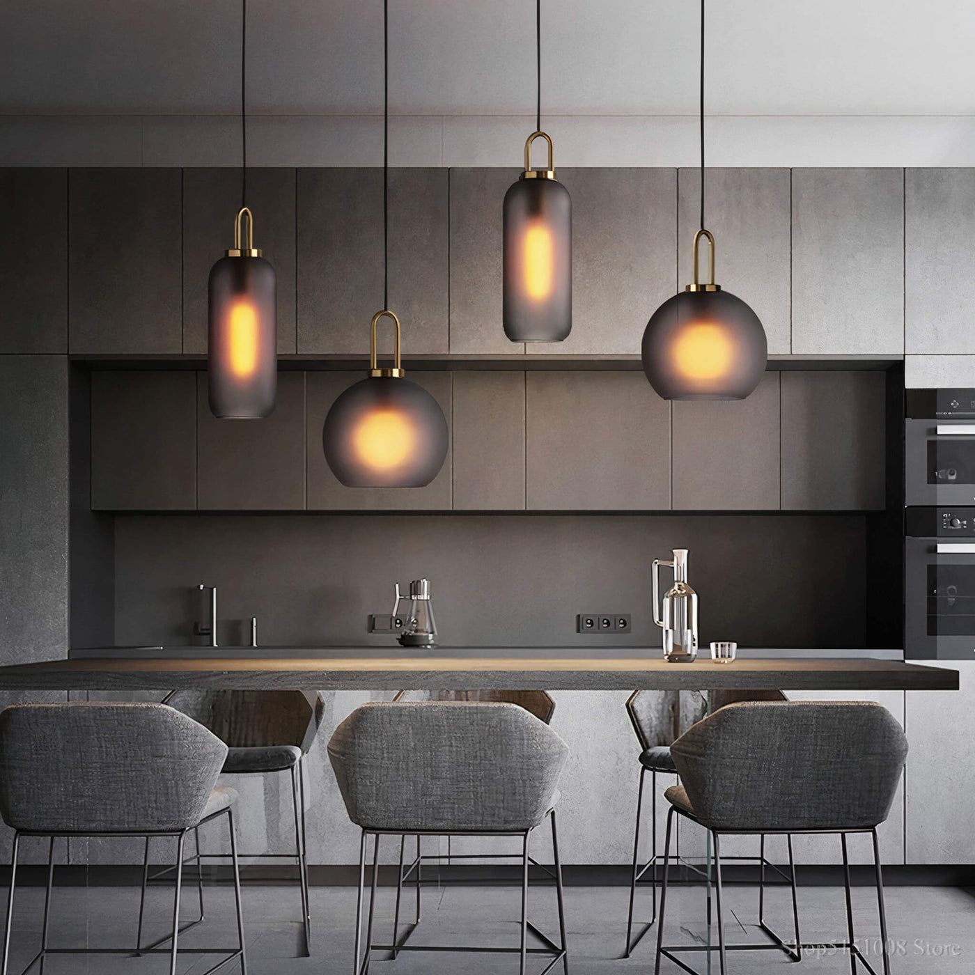Smoked Glass Pendant Light – Industrial Ceiling Lamp for Kitchen, Dining & Living Room