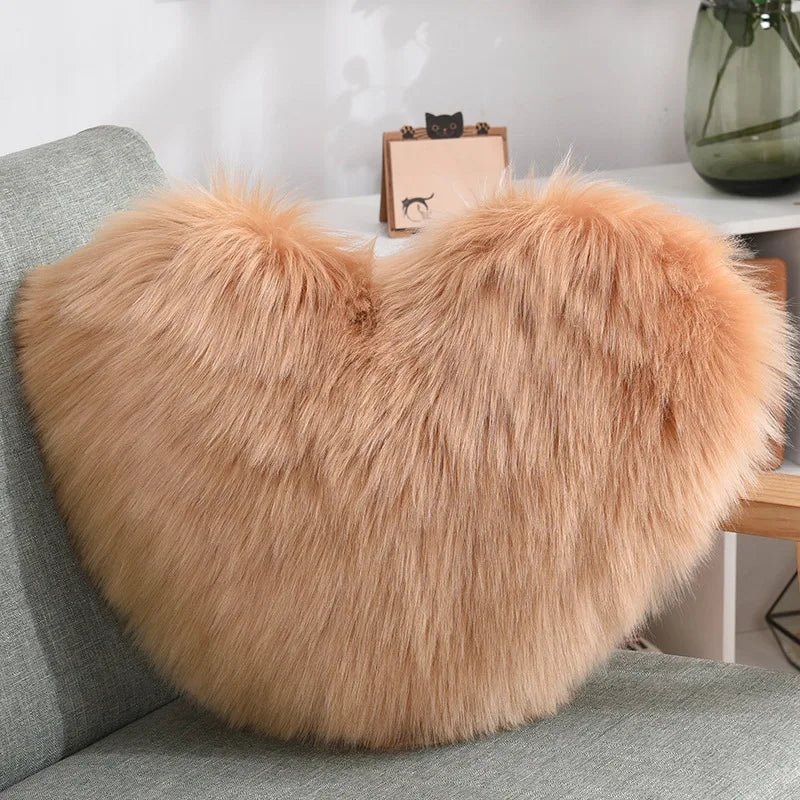 Soft Heart Shape Fluffy Sofa Cushion in Soft Polyester