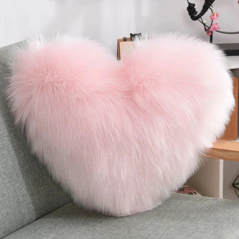 Soft Heart Shape Fluffy Sofa Cushion in Soft Polyester