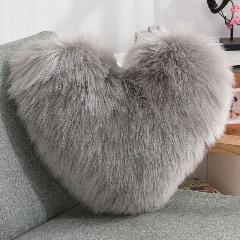 Soft Heart Shape Fluffy Sofa Cushion in Soft Polyester