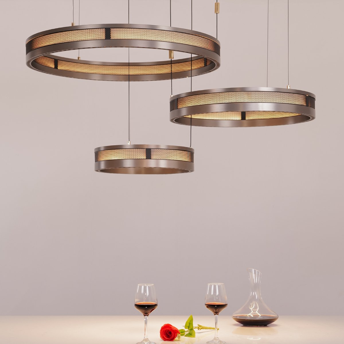 Titan Rings Chandelier – Bold Industrial Ceiling Light with Multi-Illumination & LED Options