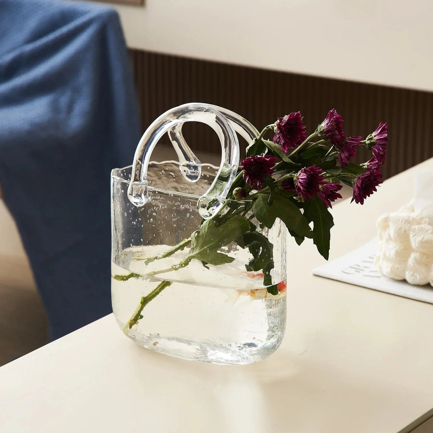 Transparent Pastel Handbag Shape Vase - Glass Modern Decor