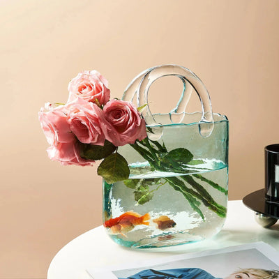 Transparent Pastel Handbag Shape Vase - Glass Modern Decor