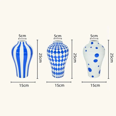 Vibrant Blue Geometric Ceramic Vase Modern Home Decor