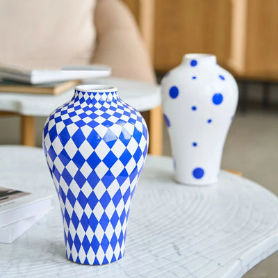 Vibrant Blue Geometric Ceramic Vase Modern Home Decor