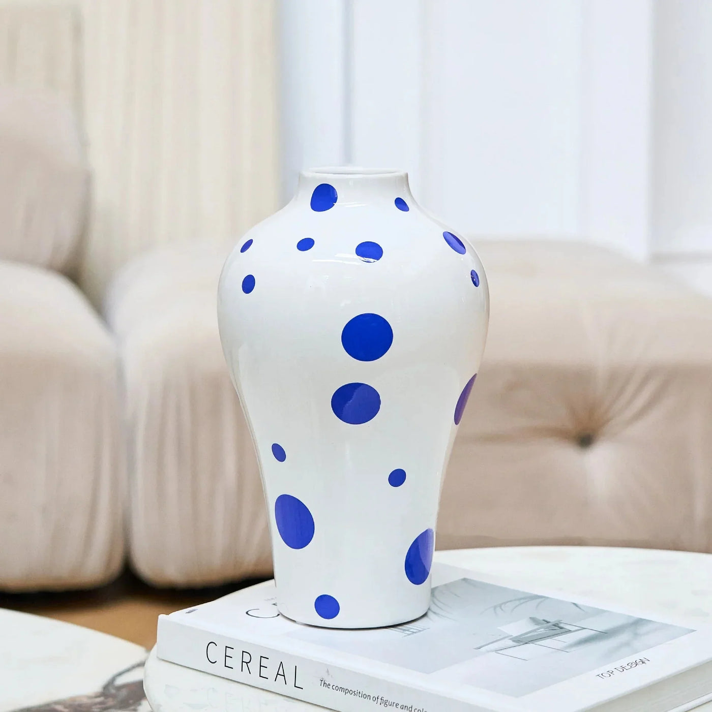 Vibrant Blue Geometric Ceramic Vase Modern Home Decor
