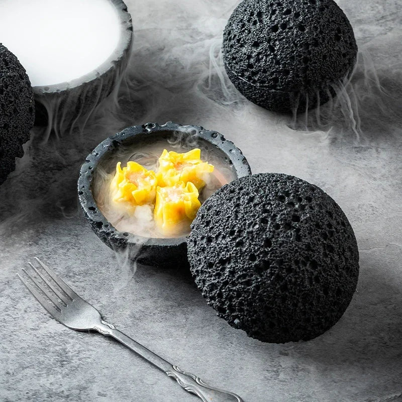 Quirky Black Volcanic Stone Bowl - Elegant Porcelain Centerpiece