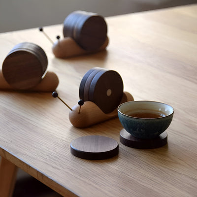 Walnut Wood Snail Tea & Coffee Cup Coaster - Cute Decor