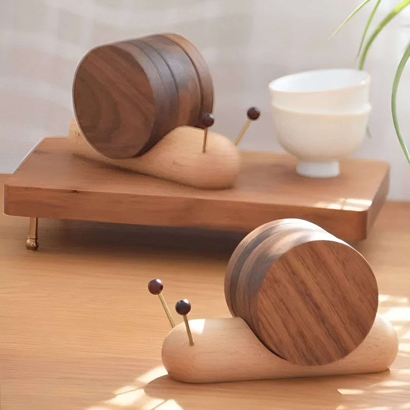 Walnut Wood Snail Tea & Coffee Cup Coaster - Cute Decor