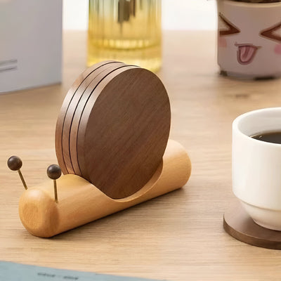 Walnut Wood Snail Tea & Coffee Cup Coaster - Cute Decor