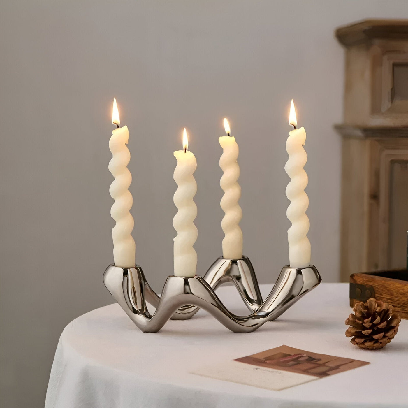 Wavy Design Ceramic Candlestick Decoration Holder Sculpture